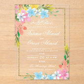 フローラ縁ど金ゴールド白イスラム結婚教徒 アクリル招待状 (正面)