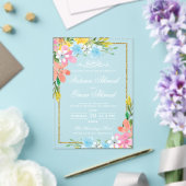 フローラ縁ど金ゴールド白イスラム結婚教徒 アクリル招待状 (インサイチュ (ウェディング))