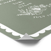 フローラ縁どScalloped Sage Green結婚の歓迎 ポスター (角)