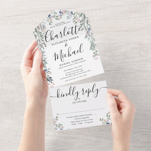 フローラ署名スクリプトモノグラ結婚ムの オールインワン招待状 (貼ってはがせる)