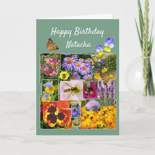 フローラ美しいコラージュカスタム文字誕生日 ノートカード (正面)