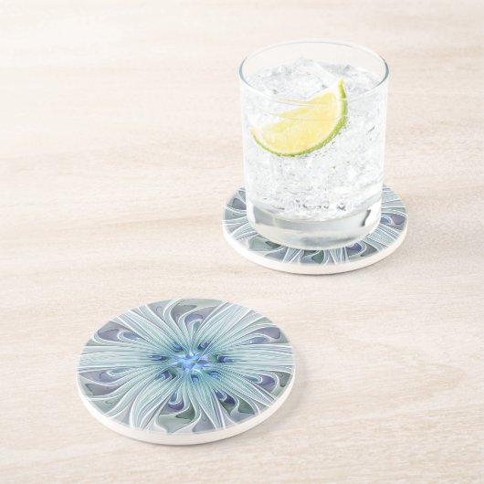 フローラ美しい抽象芸術モダンブルーパステルフラワー コースター (側面)
