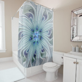 フローラ美しい抽象芸術モダンブルーパステルフラワー シャワーカーテン