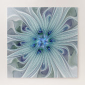 フローラ美しい抽象芸術モダンブルーパステルフラワー ジグソーパズル (横)
