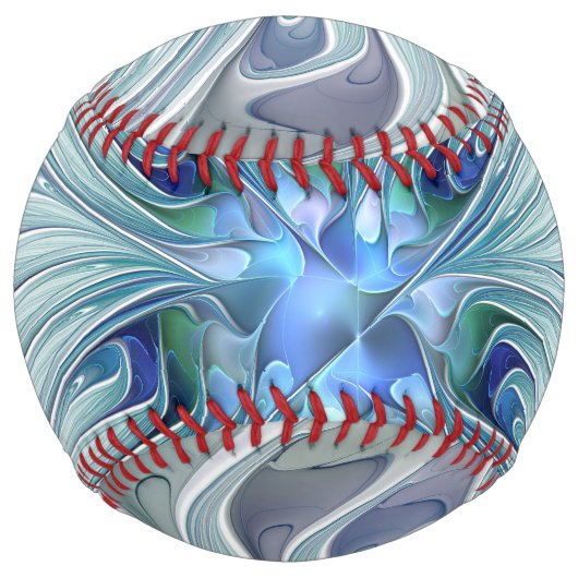 フローラ美しい抽象芸術モダンブルーパステルフラワー ソフトボール (裏面)