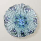 フローラ美しい抽象芸術モダンブルーパステルフラワー ラウンドクッション (裏面)
