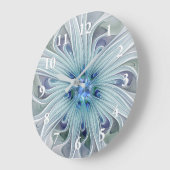 フローラ美しい抽象芸術モダンブルーパステルフラワー ラージ壁時計 (傾斜)