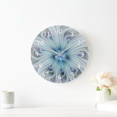 フローラ美しい抽象芸術モダンブルーパステルフラワー ラージ壁時計 (ホーム)