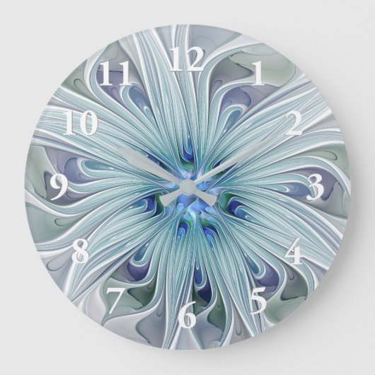 フローラ美しい抽象芸術モダンブルーパステルフラワー ラージ壁時計 (正面)