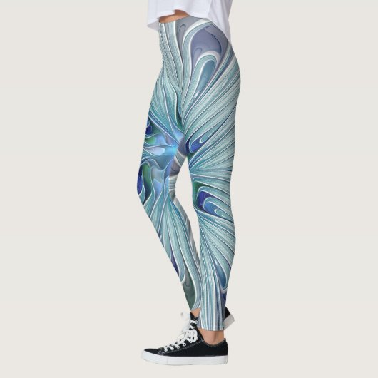 フローラ美しい抽象芸術モダンブルーパステルフラワー レギンス (左)