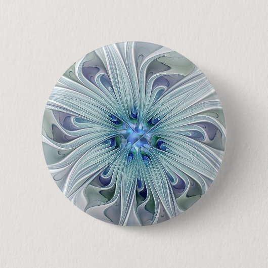フローラ美しい抽象芸術モダンブルーパステルフラワー 缶バッジ (正面)