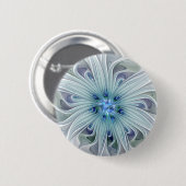 フローラ美しい抽象芸術モダンブルーパステルフラワー 缶バッジ (正面&裏面)