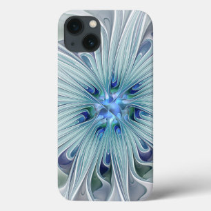 フローラ美しい抽象芸術モダンブルーパステルフラワー iPhone 13ケース