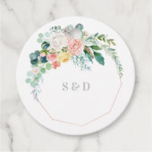 フローラ美しい結婚モノグラムメッセージカード フェイバータグ (正面)