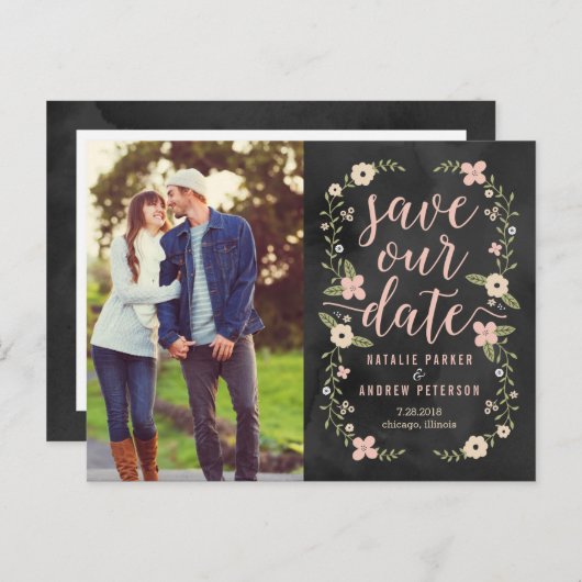 フローラ美しい編集可能なカラー写真日付の保存 案内ポストカード (正面/裏面)