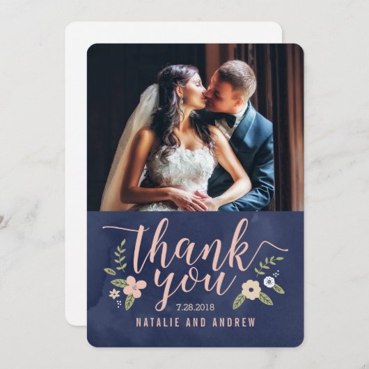 フローラ美しい編集可能カラーサンキューカード サンキューカード (正面/裏面)