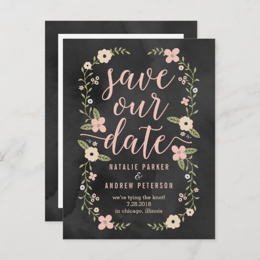 フローラ美しい編集可能カラー日付カードの保存 案内ポストカード (正面/裏面)