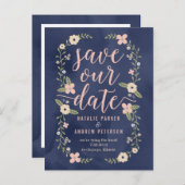 フローラ美しい編集可能カラー日付カードの保存 案内ポストカード (正面/裏面)