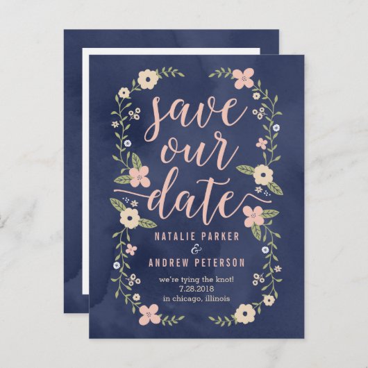 フローラ美しい編集可能カラー日付カードの保存 案内ポストカード (正面/裏面)