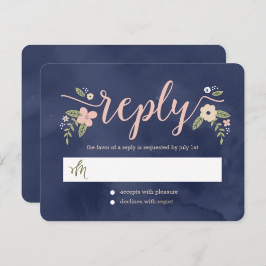 フローラ美しい編集可能カラー結婚の応答カード 出欠カード (正面/裏面)