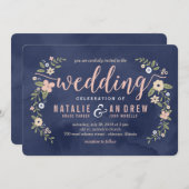 フローラ美しい編集可能カラー結婚式招待状 招待状 (正面/裏面)