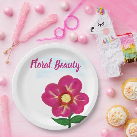 フローラ美しい鮮やかなピンク色の花 ペーパープレート (パーティー)