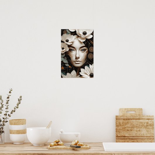 フローラ美しい-抽象芸術女性ポートレートアーモダント ポスター (キッチン)