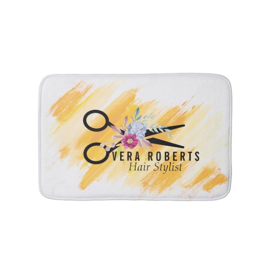 フローラ美容師金ゴールドシザー&美しいサロン バスマット (正面)