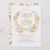 フローラ羽〔雄ジカの〕枝角サマーウッドランド結婚ズ 招待状 (正面/裏面)