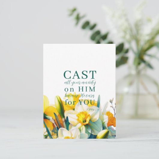 フローラ聖なる書物、 経典1ピーター5:7はがき ポストカード (スタンド正面)