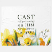 フローラ聖なる書物、 経典1ピーター5:7 フリースブランケット (正面(横))