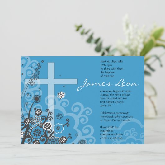 フローラ聖十字洗礼《キリスト教》洗礼式や命名式招待状 招待状 (スタンド正面)