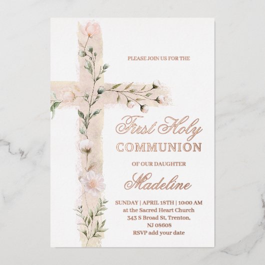 フローラ聖十字第一聖餐式 箔招待状 (正面)