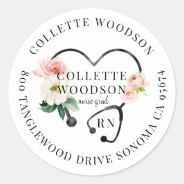 フローラ聴診器ナースグラード差出人住所ラベル ラウンドシール