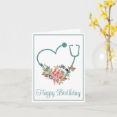 フローラ聴診器ハートナースドクター誕生日 カード (黄色い花)