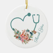 フローラ聴診器ハート介護者ありがとう写真 セラミックオーナメント (正面)