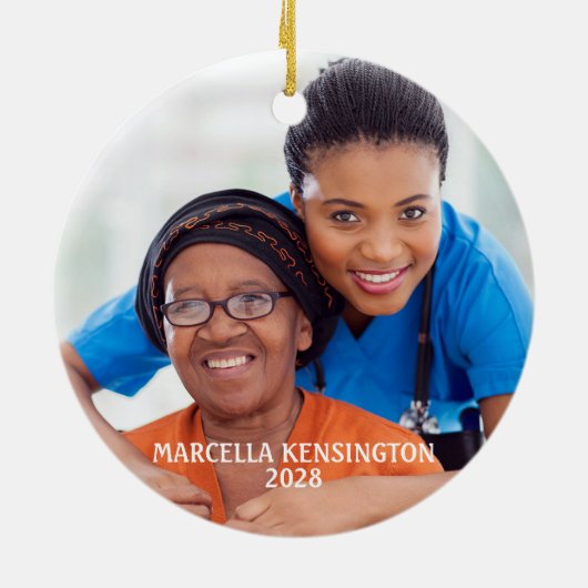 フローラ聴診器ハート介護者ありがとう写真 セラミックオーナメント (裏面)