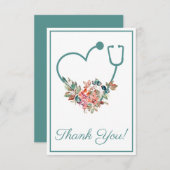 フローラ聴診器ハート医用ナース又は医師 サンキューカード (正面/裏面)