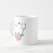 フローラ聴診器ハート医療ナース介護者 コーヒーマグカップ (正面左)