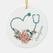 フローラ聴診器ハート医療ナース介護者 セラミックオーナメント (正面)