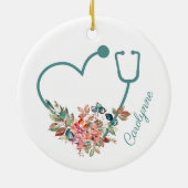フローラ聴診器ハート医療ナース介護者 セラミックオーナメント (裏面)