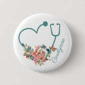 フローラ聴診器ハート医療ナース介護者 缶バッジ (正面)