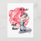 フローラ背景を持つPin-Upガール ポストカード (正面)