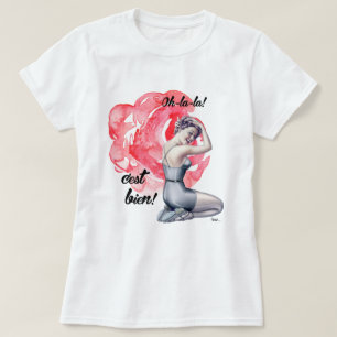 フローラ背景を持つPin-Upガール Tシャツ