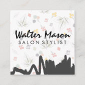 フローラ背景 |灰色の落書き スクエア名刺 (正面)