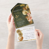 フローラ自然アーチドライパームサージグリーン結婚ズ オールインワン招待状 (貼ってはがせる)