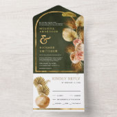 フローラ自然アーチドライパームサージグリーン結婚ズ オールインワン招待状 (内側)