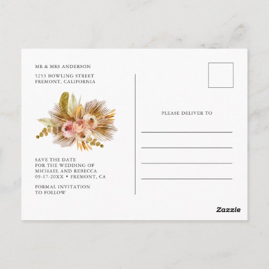 フローラ自然アーチパームセージ緑の日付を保存 ポストカード (裏面)