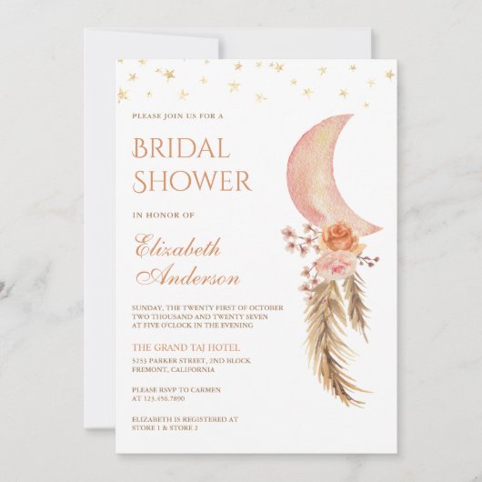 フローラ自然パンパスクレセントムーンブライダルシャワー 招待状 (正面)