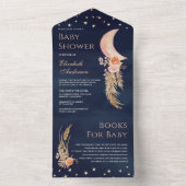 フローラ自然三日月ネイビーブルーベビーシャワー オールインワン招待状 (内側)